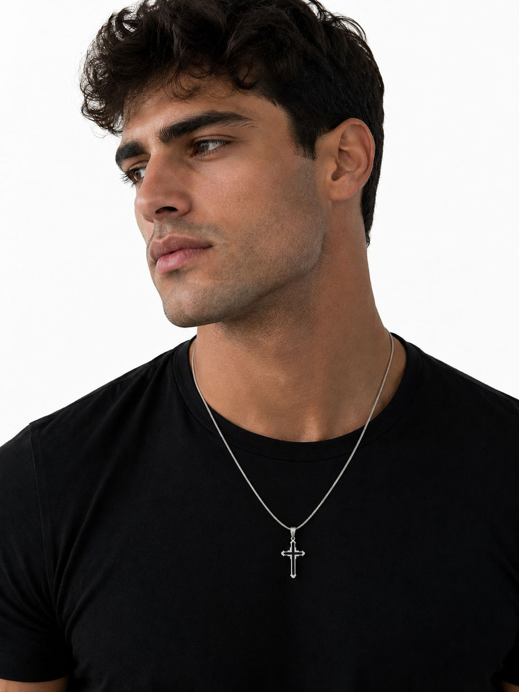 Black Detailed Cross Necklace – Steel Chain Necklace