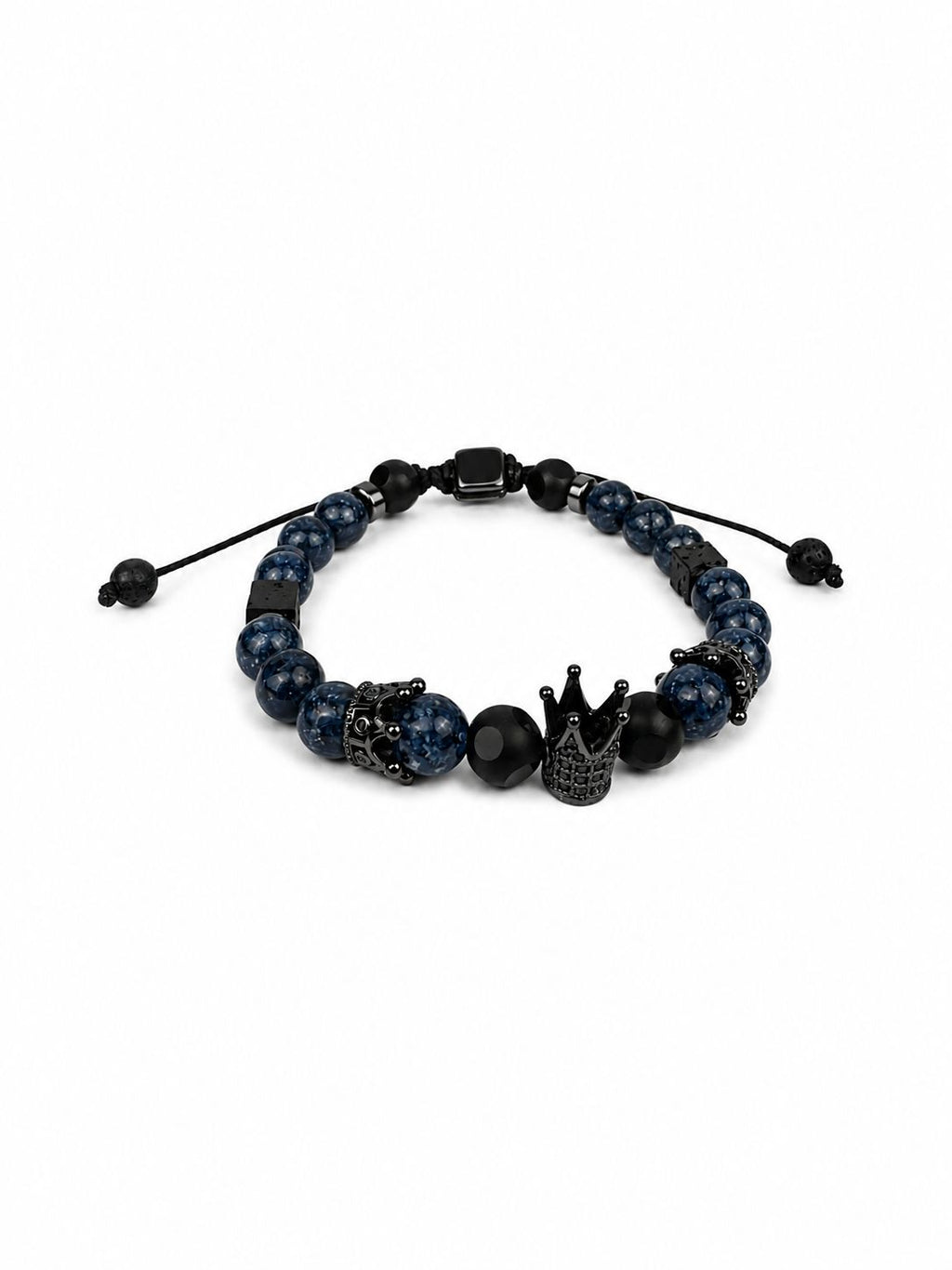 Echtes Steinarmband für Herren – Verstellbares Natürliches Steinarmband mit Kronenmotiv