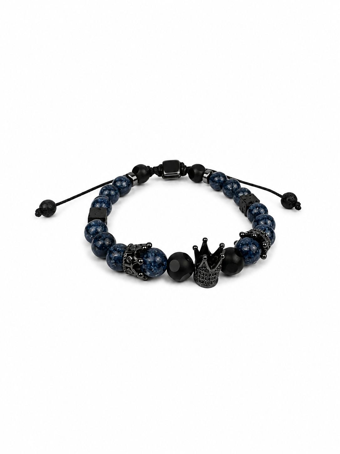 Echtes Steinarmband für Herren – Verstellbares Natürliches Steinarmband mit Kronenmotiv