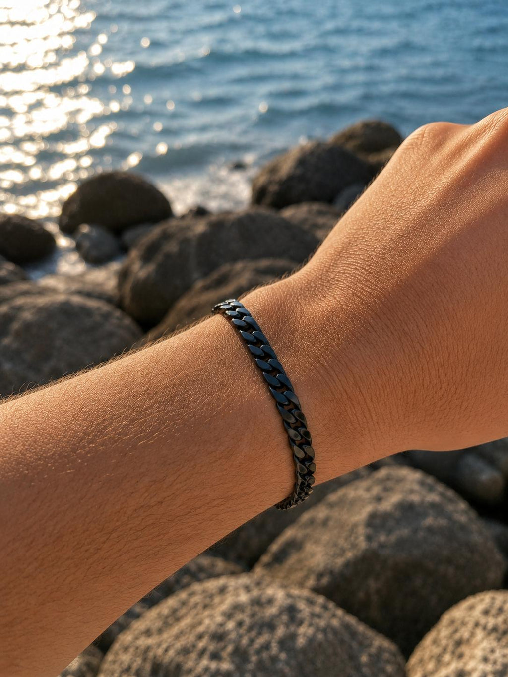 Black Steel Cuban Chain Bracelet – Modern Men's Bracelet 21 CM