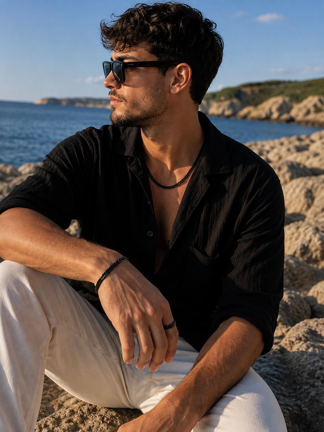 Black Steel Cuban Chain Bracelet – Modern Men's Bracelet 21 CM
