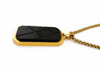 18K Gold Plated Steel Men's Necklace – Black Detailed Geometric Pendant | Adjustable 27-29 CM