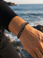 Stahl-Doppelarmband für Herren – Stein- & Ketten-Details