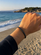 Black Steel Detailed Cord Bracelet – Modern Design