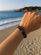 Black Steel Detailed Cord Bracelet – Modern Design
