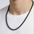 Black Steel Chain Necklace – Minimalist Design 26 CM Fixed Length