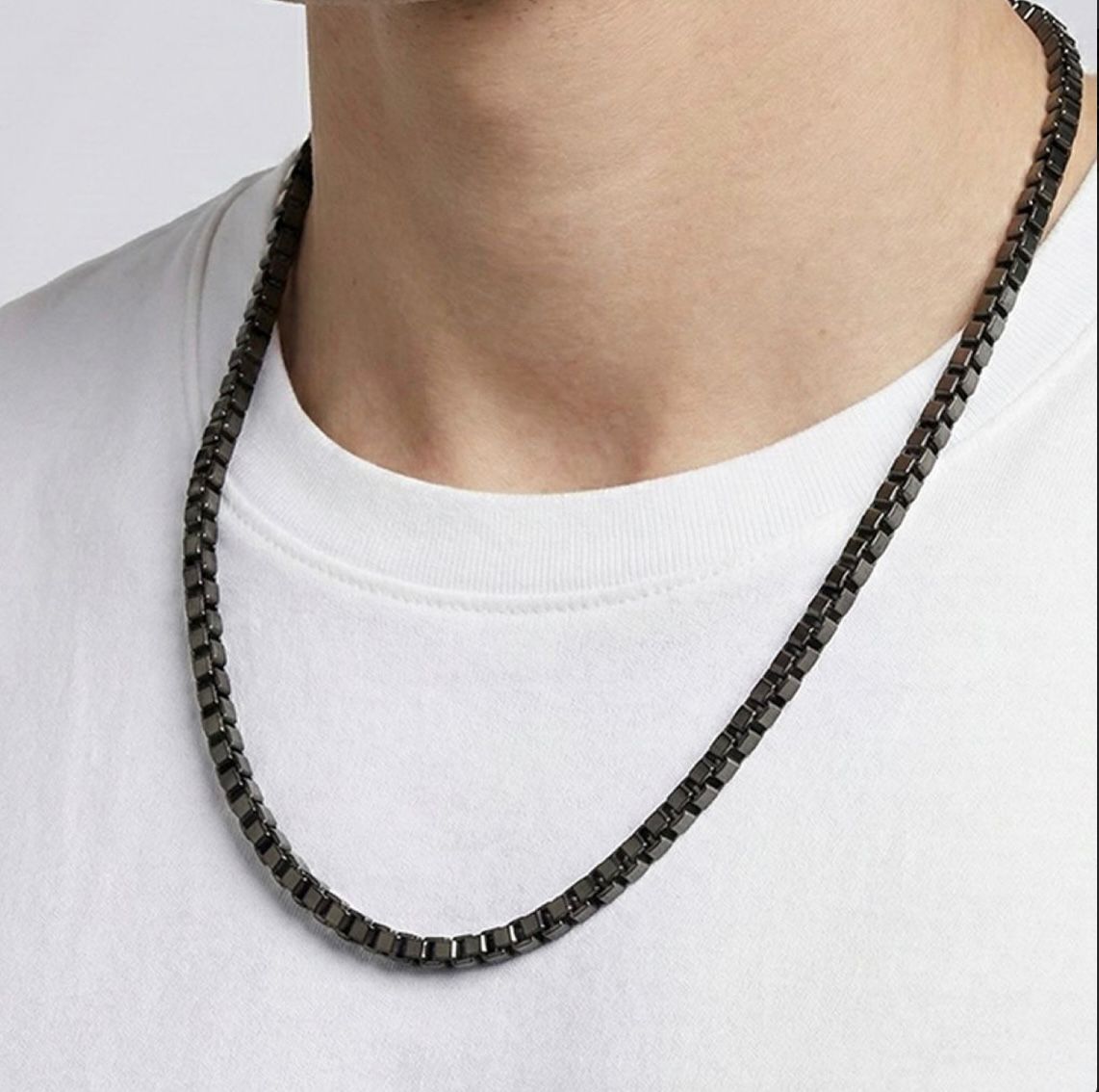 Black Steel Chain Necklace – Minimalist Design 26 CM Fixed Length