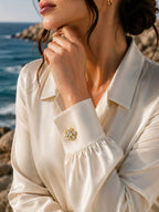 Zircon Stone Gold Women's Shirt Blazer Cufflink | Floral Form Shimmering Design