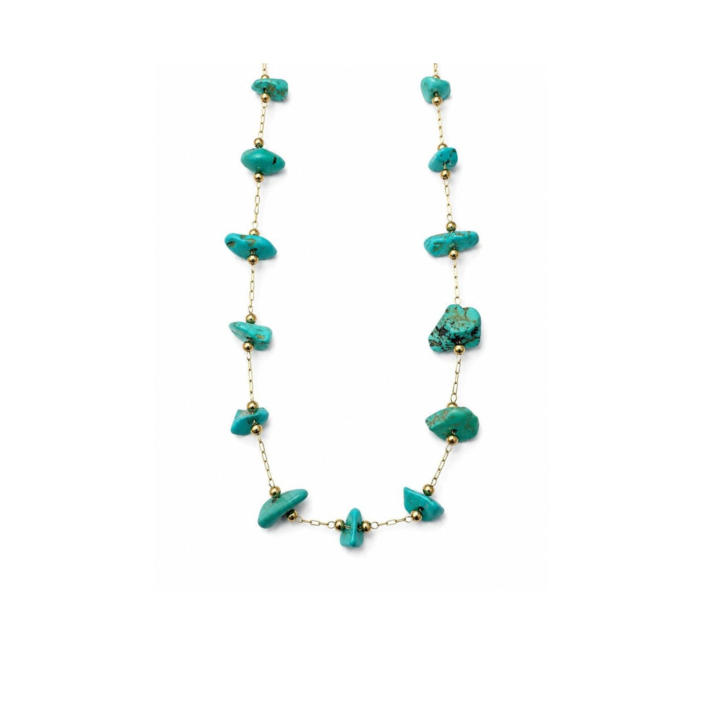 Turquoise Natural Stone Necklace – Steel 14K Gold Plated Water Resistant