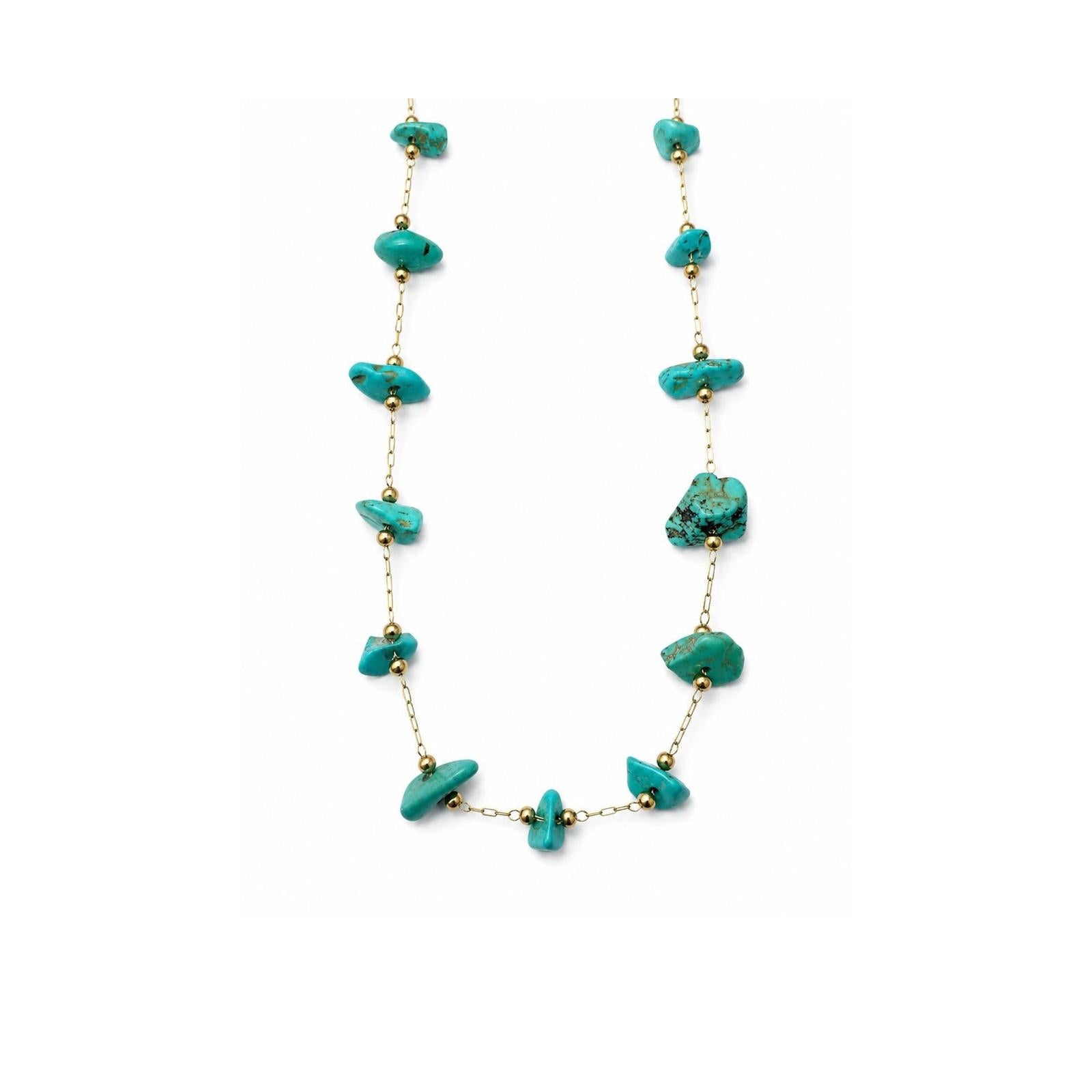 Turquoise Natural Stone Necklace – Steel 14K Gold Plated Water Resistant