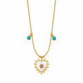 14K Gold Plated Steel Necklace with Heart-Shaped Natural Stone Detail