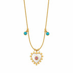 14K Gold Plated Steel Necklace with Heart-Shaped Natural Stone Detail