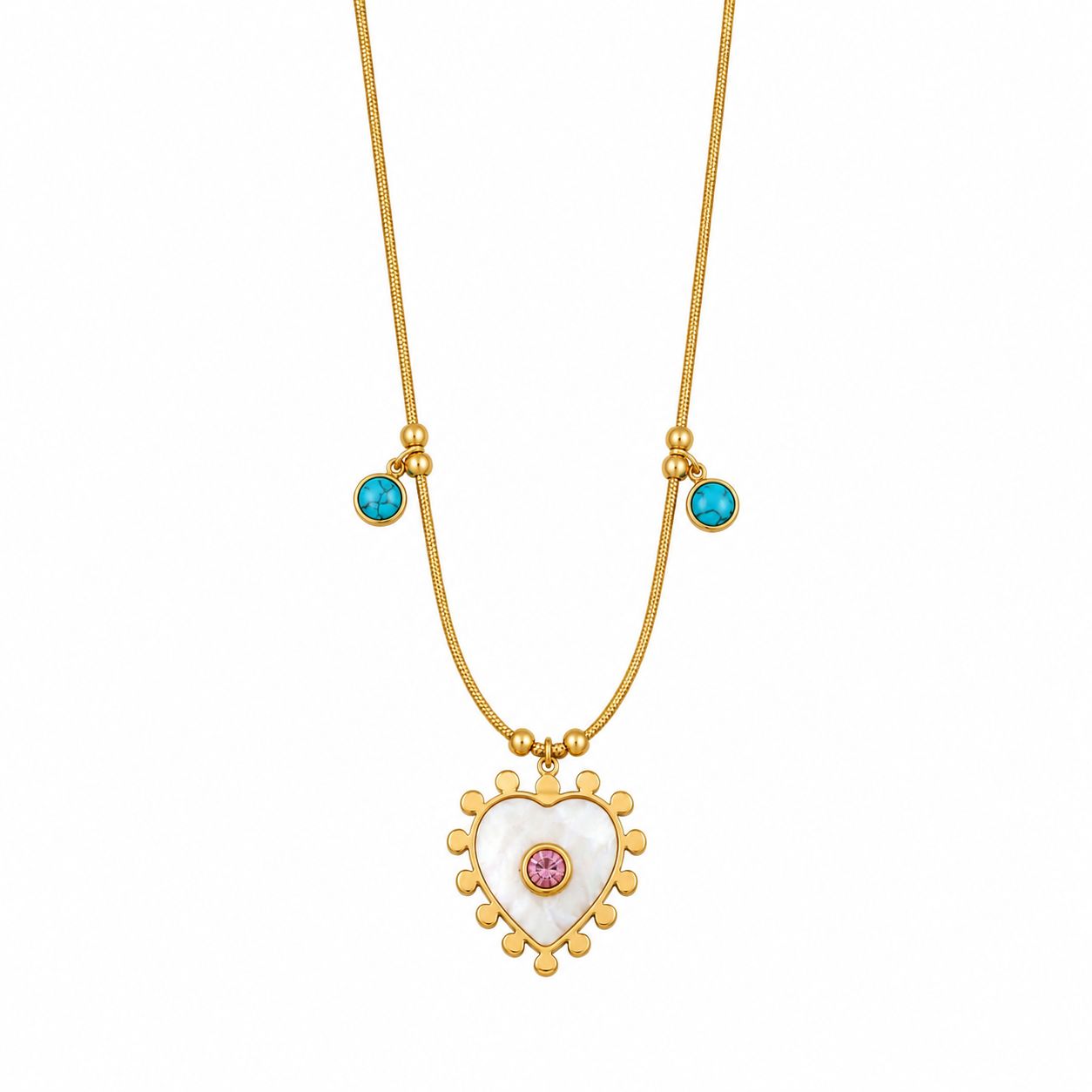 14K Gold Plated Steel Necklace with Heart-Shaped Natural Stone Detail