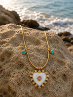 14K Gold Plated Steel Necklace with Heart-Shaped Natural Stone Detail
