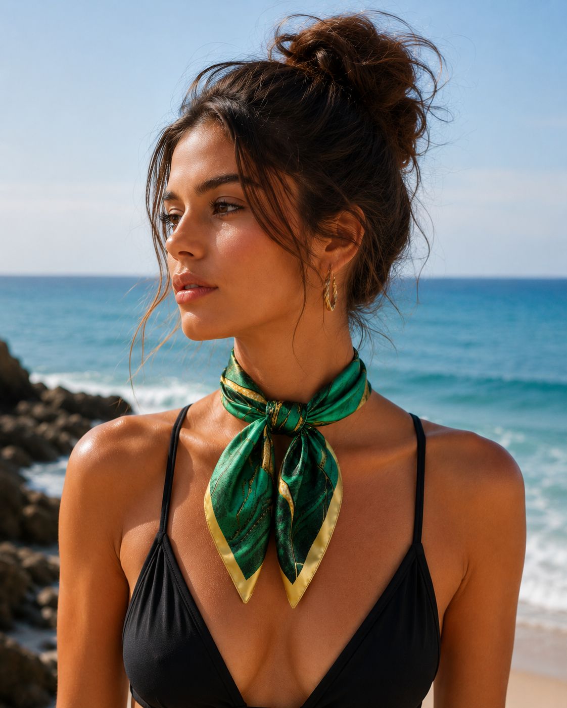 Green Marble Pattern Satin Scarf – 60 CM Stylish Neck & Hair Accessory