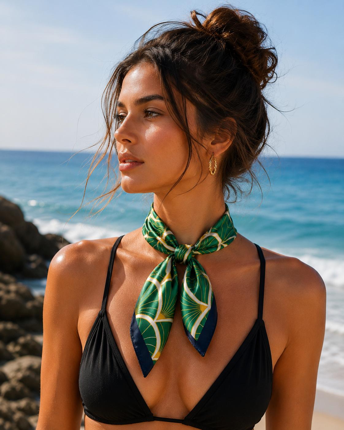 Green Marble Pattern Satin Scarf – 60 CM Stylish Neck & Hair Accessory