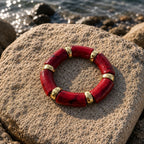 Red Marble Pattern Gold Detail Flexible Bracelet