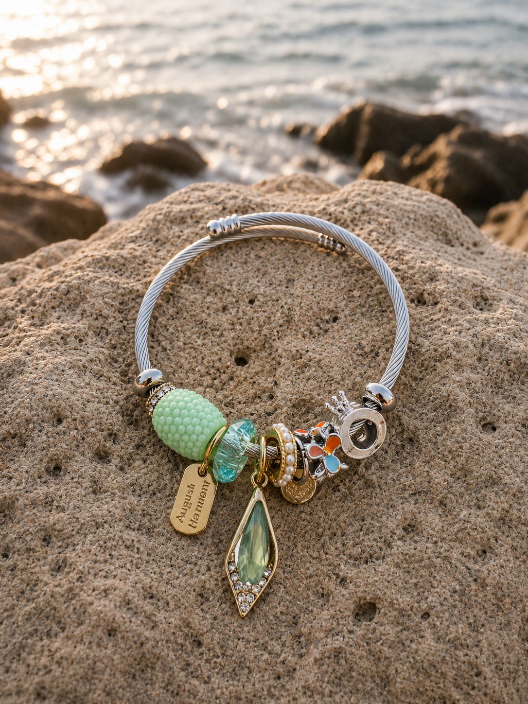 Mint Green Charm Detailed Steel Bracelet – Adjustable Premium Model