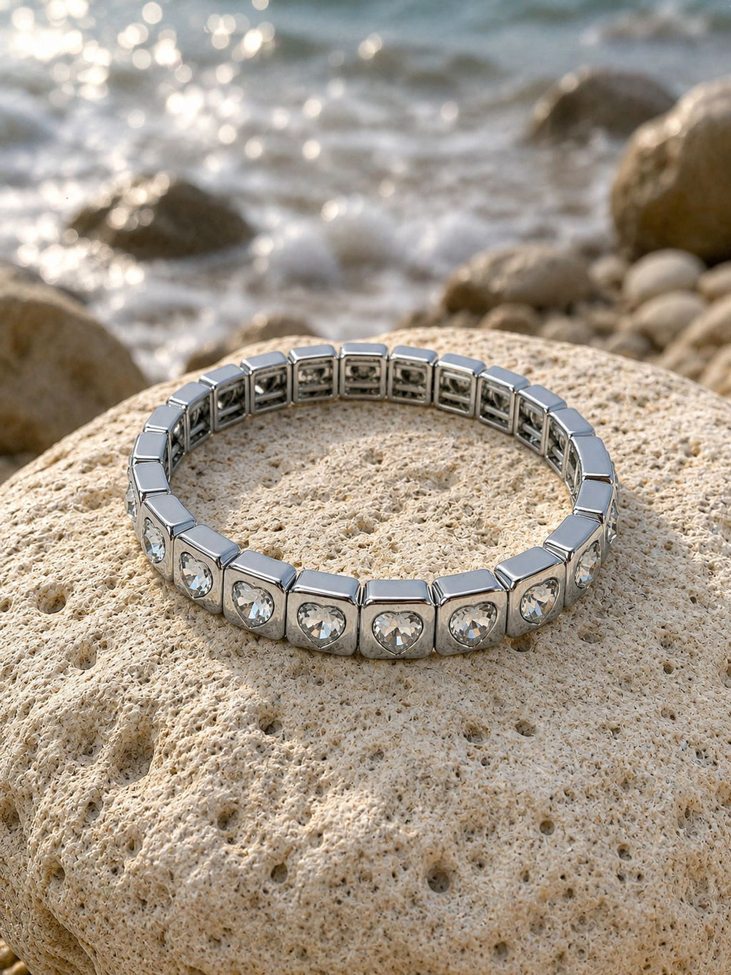 Steel Bracelet with Heart Stone Detail – Adjustable Flexible Model