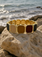 14K Gold Plated Steel Bracelet – Flexible Adjustable Square Detail Model