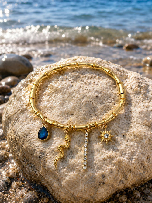 14K Gold Plated Steel Charm Bracelet – Gold Design with Stone Details