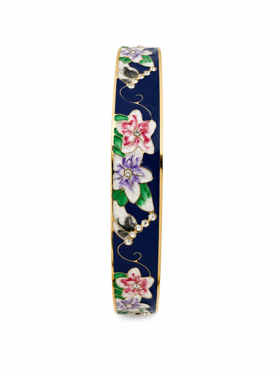 14K vergoldetes Edelstahl-Armband mit marineblauem Blumenmuster
