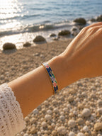 14K vergoldetes Edelstahl-Armband mit marineblauem Blumenmuster