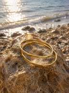 14K Gold Plated Steel Minimal Cuff Bracelet Set - 2 Piece Gold Combination