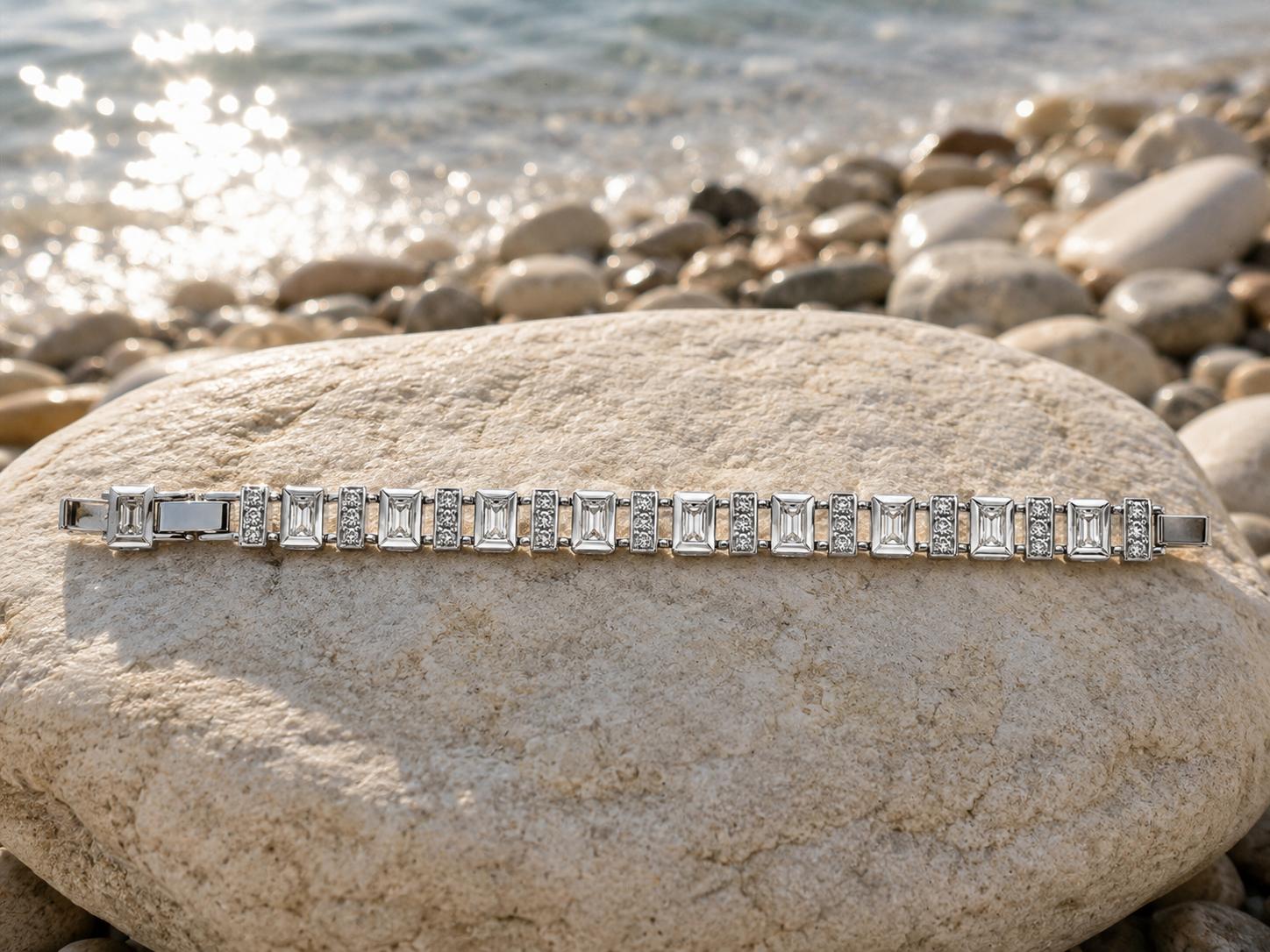 Xuping Steel Silver Bracelet with Stones – Modern Stylish Design 19 CM