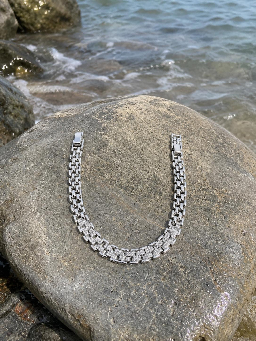 Xuping Steel Rhinestone Silver Bracelet – Elegant Chain Design 19 CM