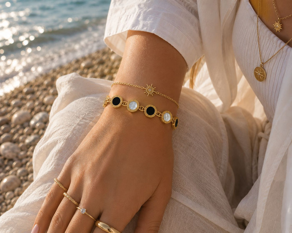 Steel 14K Gold Plated Roman Numeral Bracelet – Adjustable Size