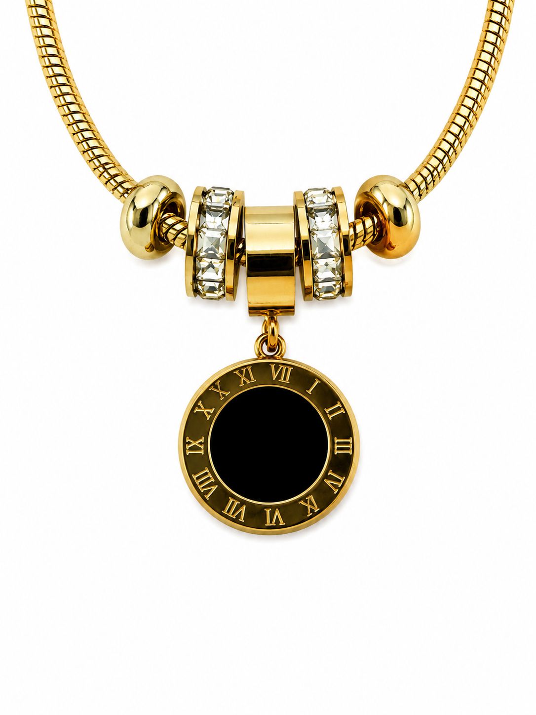 Edelstahl 14K vergoldetes Charm-Armband mit römischen Ziffern – Verstellbare Größe