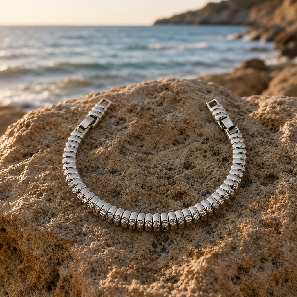 Xuping Steel Stone Detailed Silver Bracelet – Water Resistant Stylish Bracelet