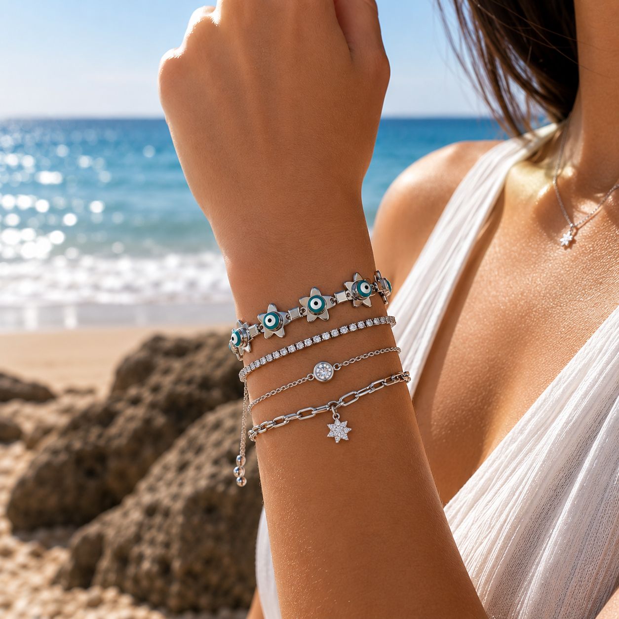 Xuping Steel Evil Eye Charm Bracelet – Tarnish-Resistant 19 CM