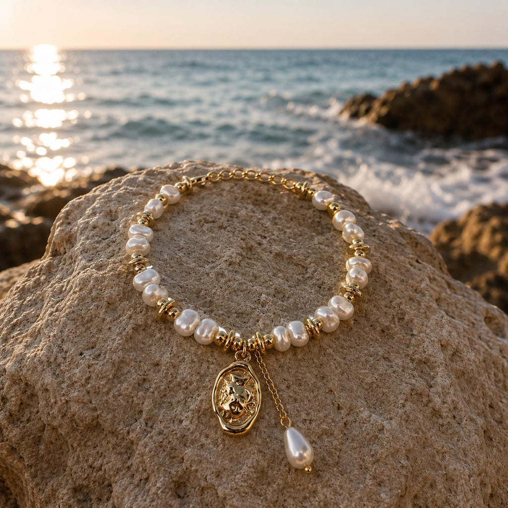 Xuping Pearl Detailed Stainless Steel Bracelet – 18K Gold Plated