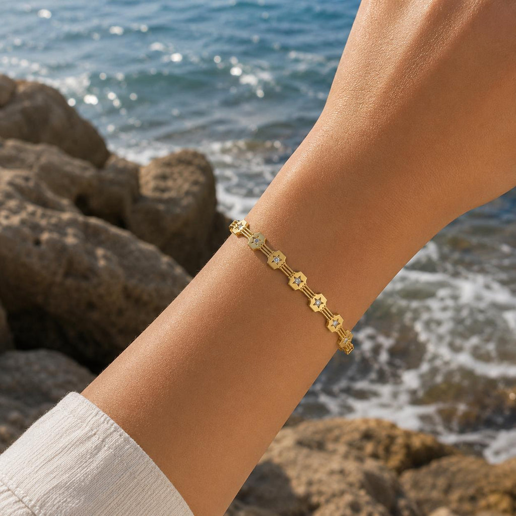 Xuping Stainless Steel Star Detailed Bracelet 18K Gold Plated 19CM