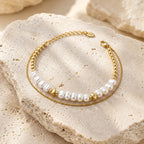 Xuping Steel Pearl Detailed Bracelet 18K Gold Plated Adjustable