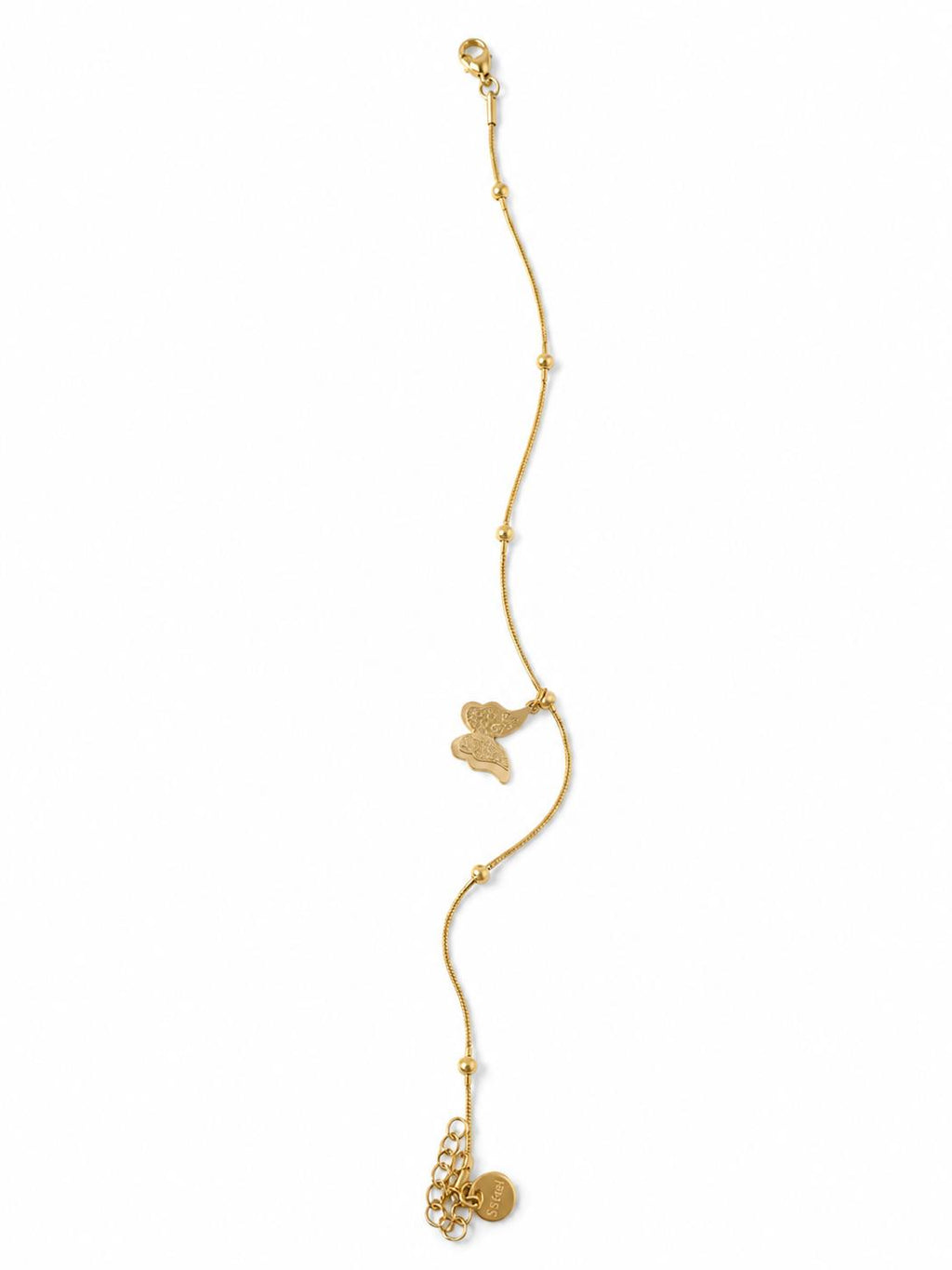 Butterfly Detail Anklet 14K Gold Plated Steel Adjustable