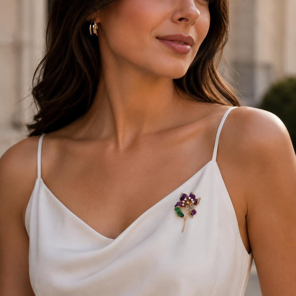 Violet Bloom Brooch – Pearl and Stone Detailed Purple Flower