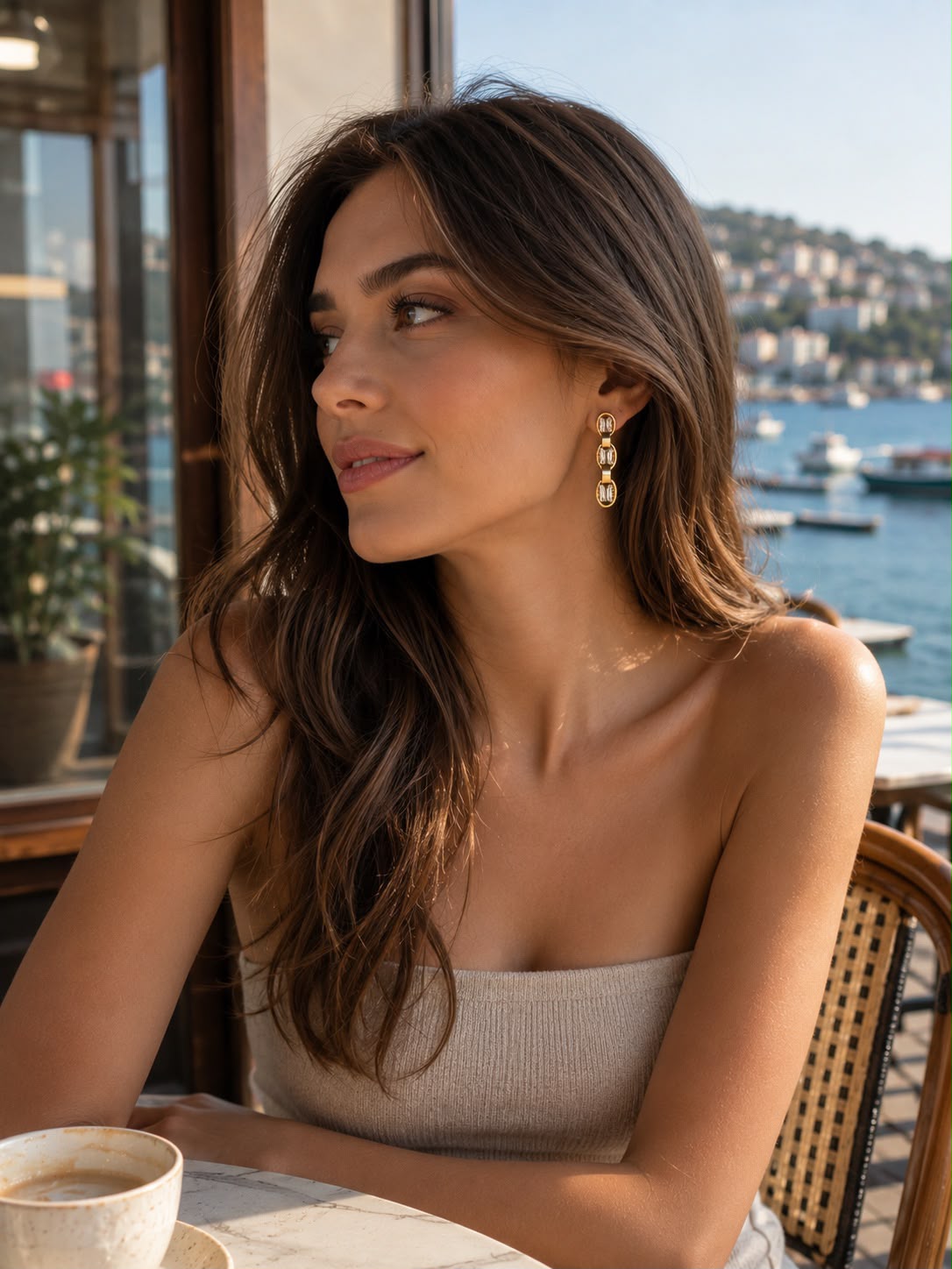 Xuping 18K Altın Kaplama Çelik Taşlı Sallantılı Küpe