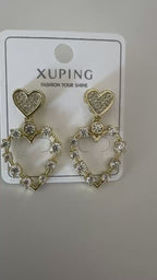 Xuping 18K Altın Kaplama Çelik Kalp Taşlı Küpe