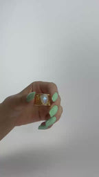 Moonstone Detailed Adjustable Ring – 14K Gold Plated on Brass