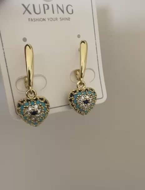 Xuping 18K Altın Kaplama Nazar Kalp Küpe