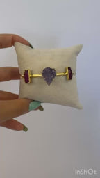 Königliches Amethyst verstellbares Armband – 14K Gold über Messing