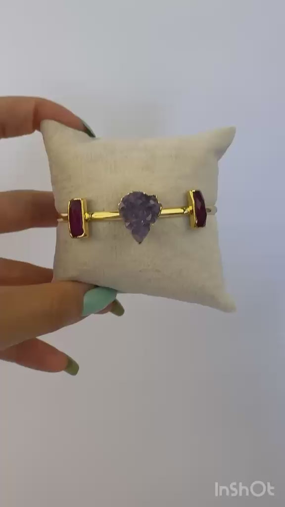 Königliches Amethyst verstellbares Armband – 14K Gold über Messing