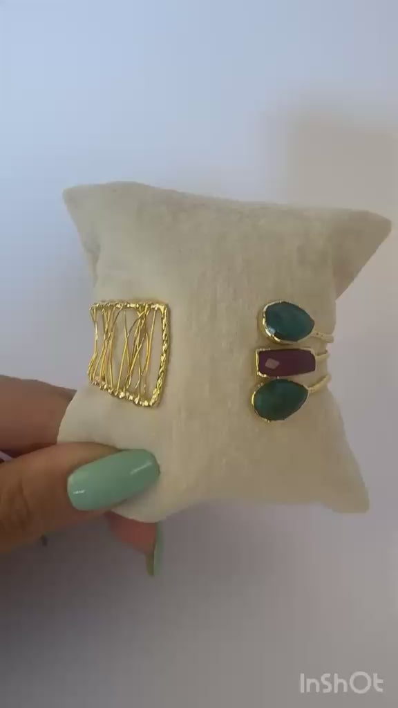 Emerald Ruby Adjustable Bracelet - Root ruby and root emerald stone - 14K Gold Plated over Brass