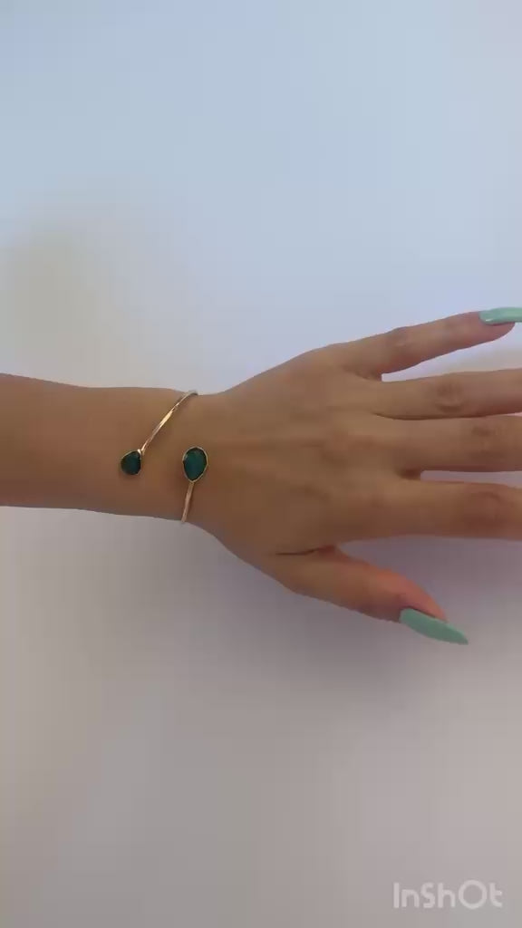 Emerald Stone Adjustable Bracelet – 14K Gold Plated on Brass