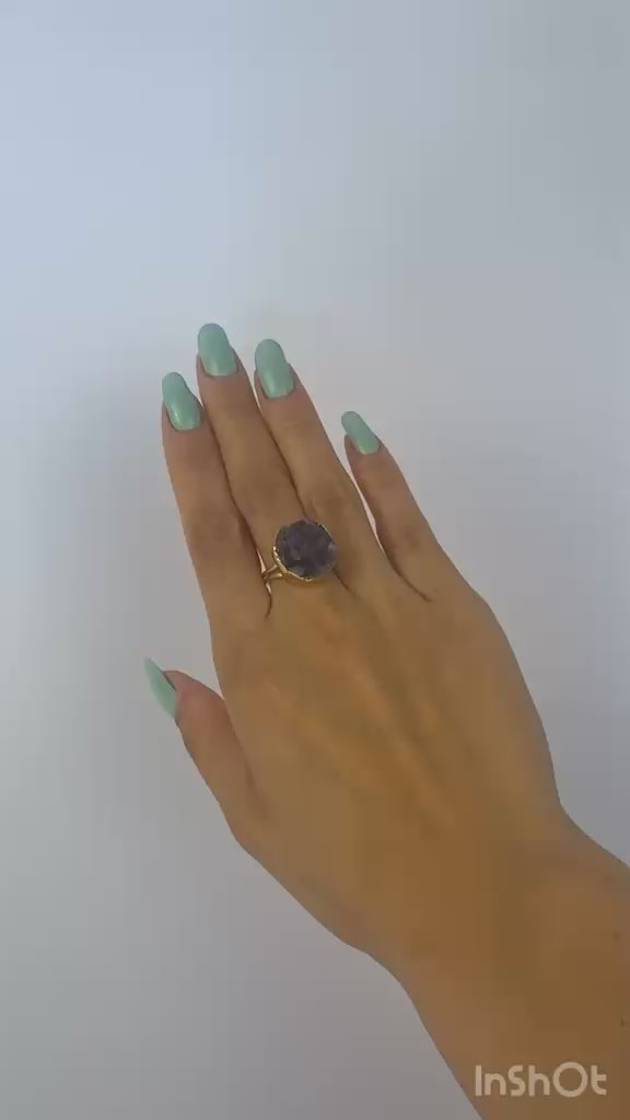 Amethyst Glow Verstellbarer Ring – 14K vergoldetes Messing