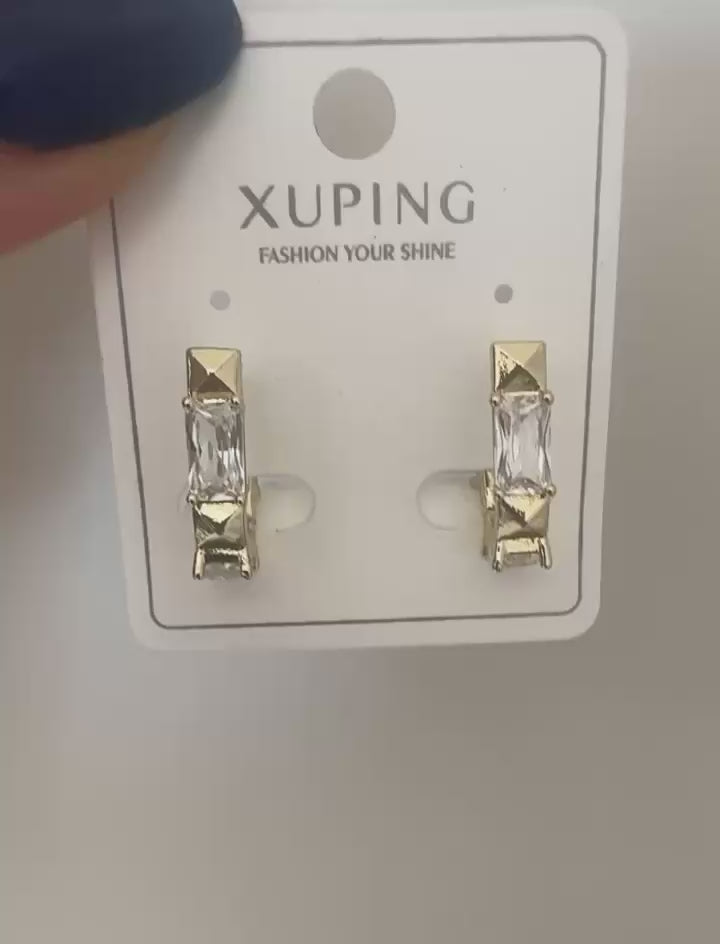 Xuping 18K Altın Kaplama Taş Detaylı Halka Küpe