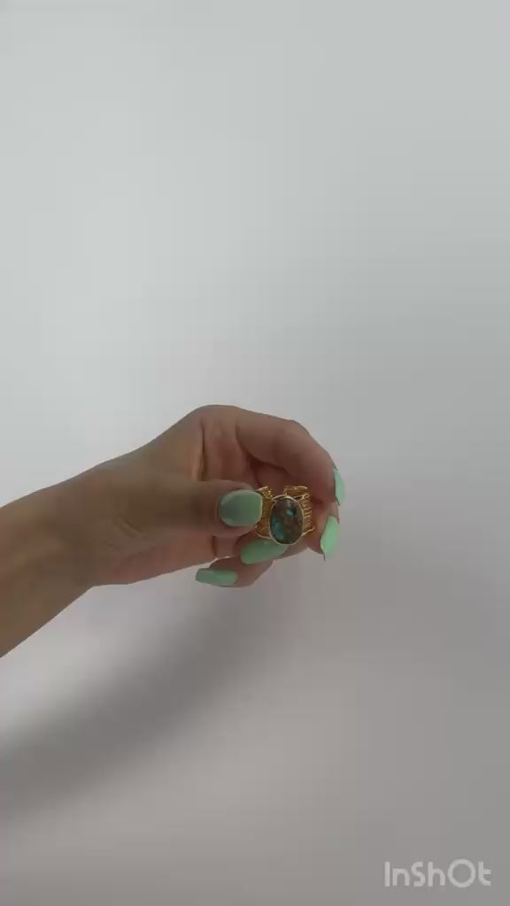 14K Gold Plated Brass Adjustable Natural Stone Ring